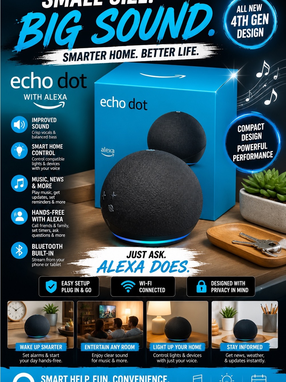 Amazon Echo Dot Smart Speaker - Black with Blue Accent
